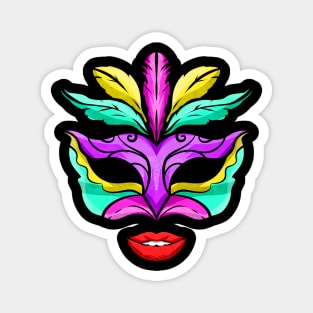 Purple, Green And Golden Mask With Red Lips For Mardi Gras Magnet
