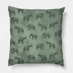 Light Sage Green Indian Elephants Pillow