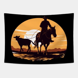 Cowboy at sunset Tapestry