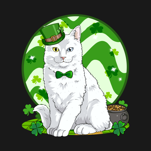 Turkish Angora Cat St. Patricks Day Irish Leprechaun by Noseking