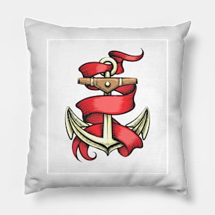 Golden Anchor with Red Ribbon Pillow