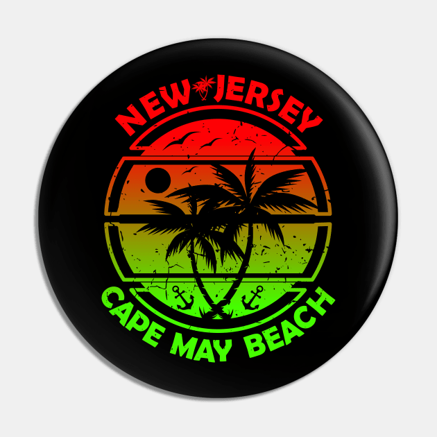 Cape May Beach New Jersey, Tropical Palm Trees, Ship Anchor - Summer Pin by Jahmar Anderson