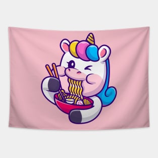 Cute Unicorn Eating Ramen Noodle Cartoon Tapestry