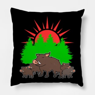 Boar Forest Sun Cartoon Pillow