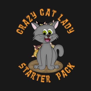 Cute CRAZY CAT LADY STARTER PACK Cartoon T-Shirt