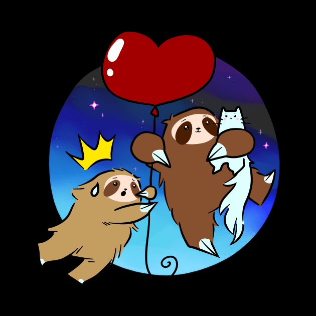 Heart Balloon Sloths and Cats - Night Sky by saradaboru