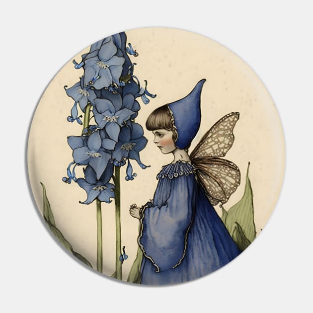 Hyacinth Fairy Amid the Flowes Vintage Style Watercolor Pin by designs4days