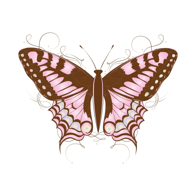 ornate butterfly in pink and earth colors by Kisho