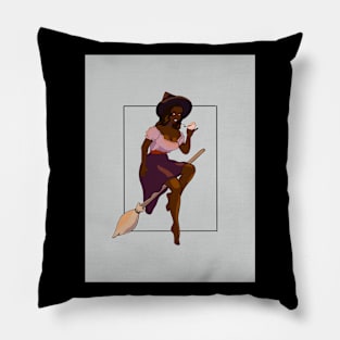 Magical Witch Flying On Her Broom Pillow