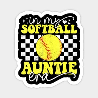 In My Softball Auntie Era Groovy Retro Proud Softball Auntie Magnet