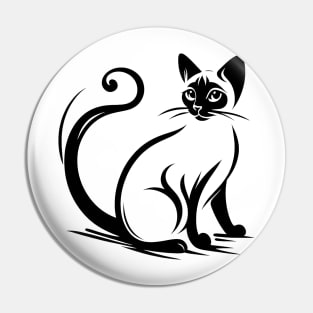 Stick figure of Siamese cat in black ink Pin