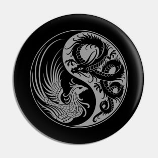 Gray and Black Dragon Phoenix Yin Yang Pin