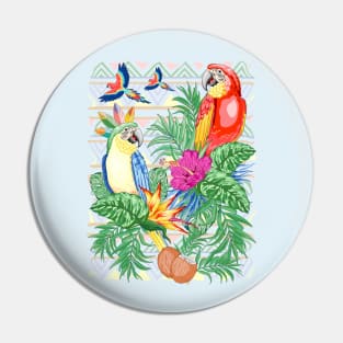 Macaws Parrots Exotic Birds on Tropical Flowers and Leaves Pin