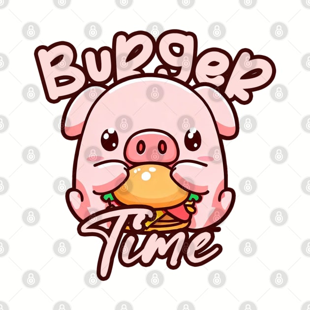 Cute Kawaii Pig Its Time for a Burger by Patternora