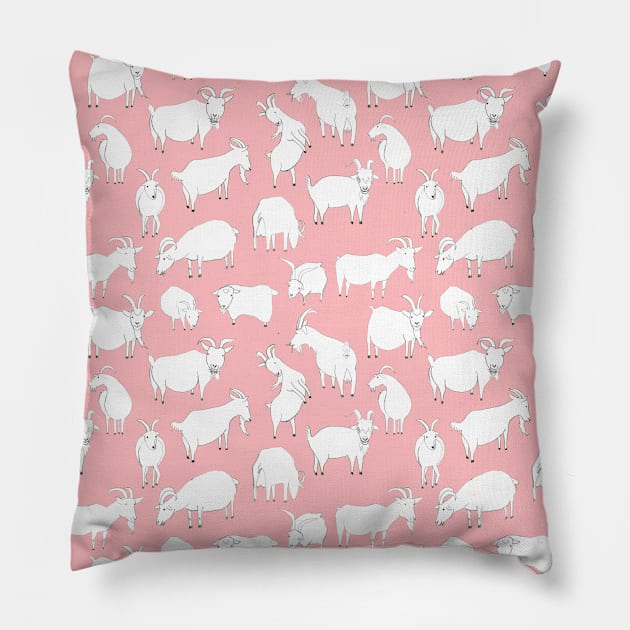 Goats Playing – pink Pillow by crumpetsandcrabsticks