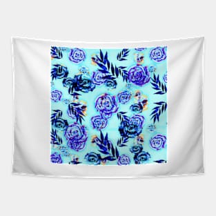 blue indigo purple gold turquoise floral pattern Tapestry