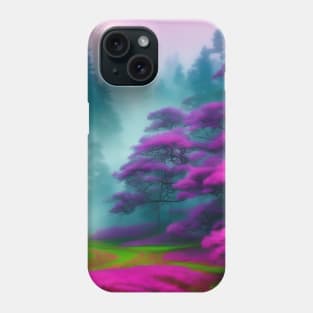 AI Generated Art Scenery - Colourfull Mystical Forest With Lush Grass and Pink Trees Phone Case