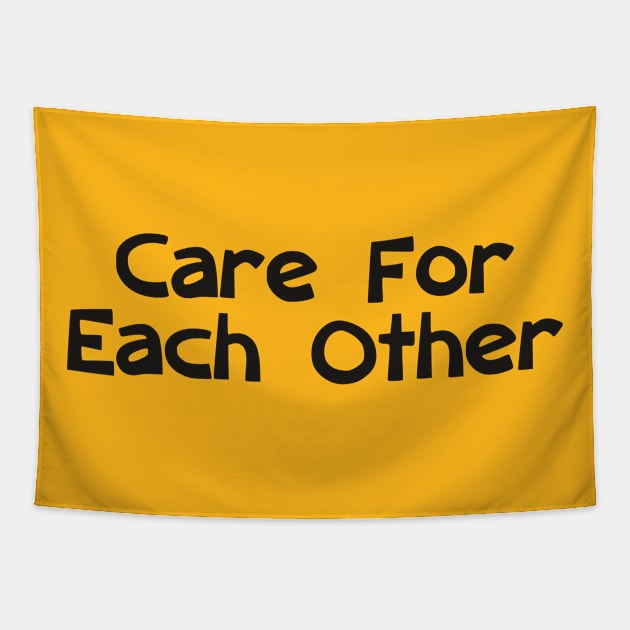 Care For Each Other 00001 (Yellow Background) Tapestry by Herbie, Angel and Raccoon