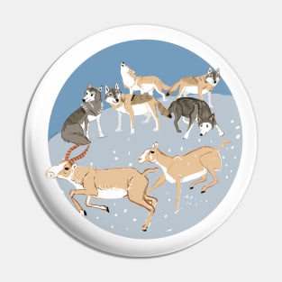 Steppe Wolves and Saiga in Winter Pin