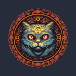 Cute and Colorful Scottish fold cat mandala design T-Shirt