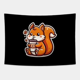 Cute Squirrel Drinking Coffee Tapestry