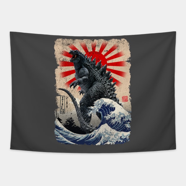 Godzilla and the Great Wave Tapestry by DavidLoblaw