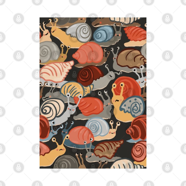 Snail Trail - repeat pattern of funny snails on dark brown by NattyDesigns