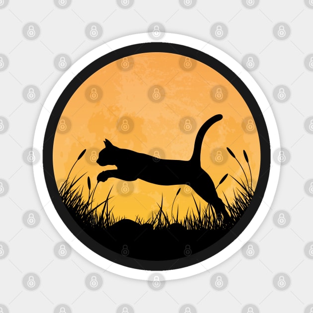 Funny Jumping Cat Silhouette with Full Moon Magnet by RajaGraphica