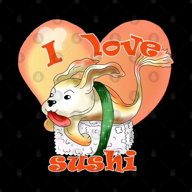 cute I love sushi dogfish cartoon by cuisinecat
