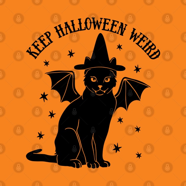 Cute Retro Black Cat Witch Bat - Keep Halloween Weird by PUFFYP