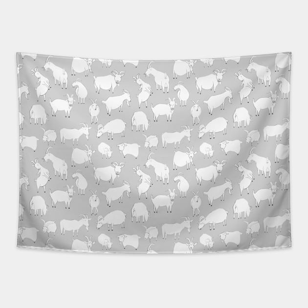 Goats Playing – Grey Tapestry by crumpetsandcrabsticks