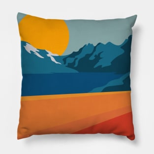 Retro Mountain Road Landscape Pillow