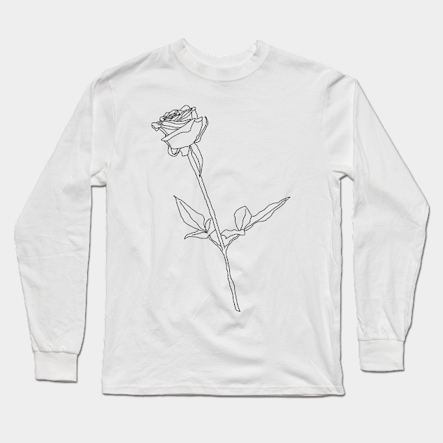 White Rose Black Outlines Line Art - Roses - Long Sleeve T-Shirt ...