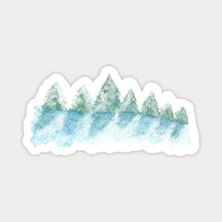 Peaceful Snow Winter Forest Watercolor Drawing Magnet