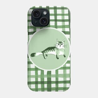 Plaid cat in green palette Phone Case