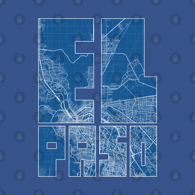 El Paso, Texas, USA City Map Typography - Blueprint by deMAP Studio