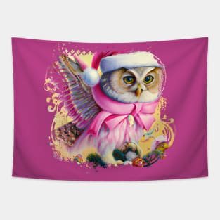 Vintage Pink Christmas Owl Tapestry