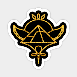 Egyptian Symbol Featuring Ankh, Pyramid, & Ra's Sun (Golden Style) Magnet