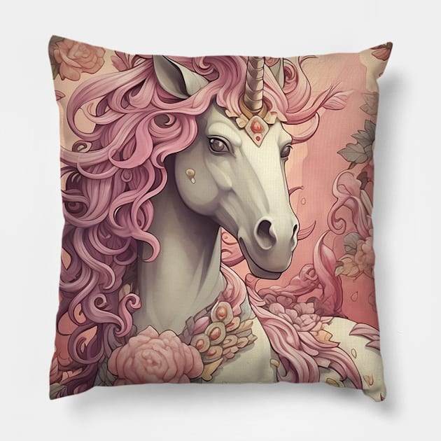 Unicorn with Pink Mane Pillow by DavidLoblaw