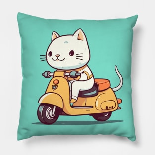 Funny cat riding scooter Pillow