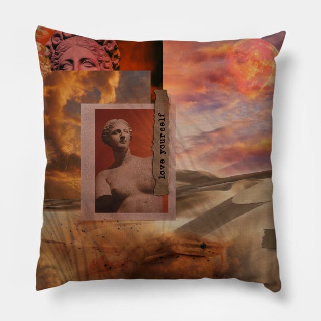 Desert, aesthetics, summer, sculpture, orange, yellow, pink, snake, moon Pillow by AGRHouse