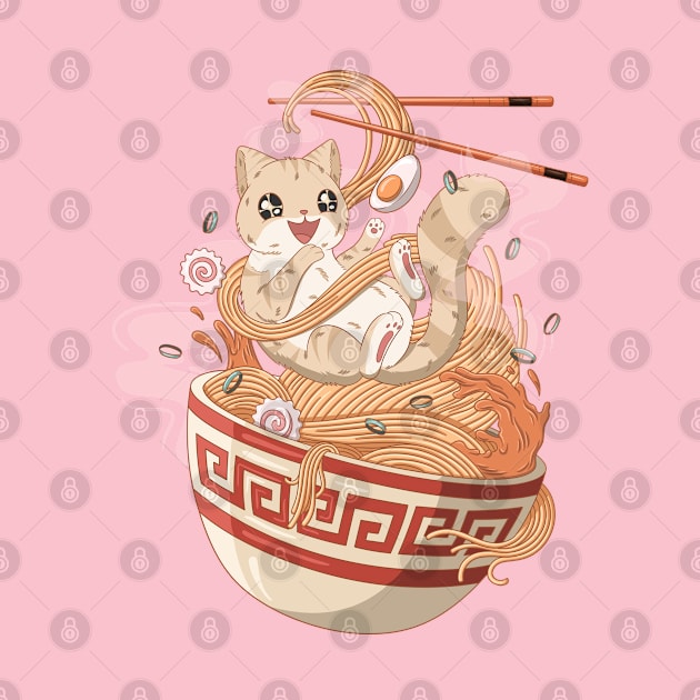 Cat Love Ramen Noodles by Katheryn's Studio