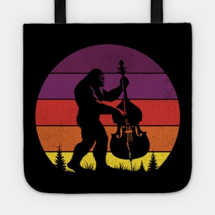 Bigfoot Sasquatch Playing Double Bass Vintage Music Lover Tote