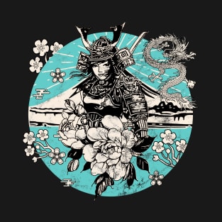 Retro Japanese Girl Samurai Dragon Kanji Symbol Character 612 T-Shirt