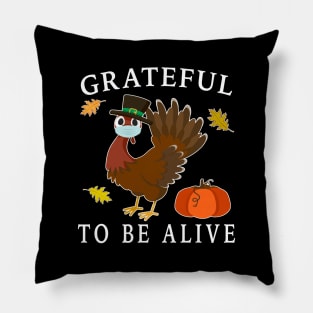 Grateful to be Alive, Pilgrim Turkey Mask Pumpkin. Pillow