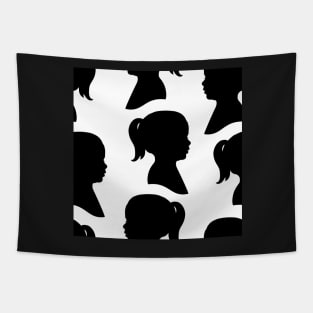 Girl Silhouette - Black on White Background Tapestry