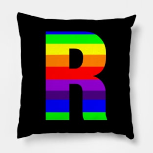 The Letter R in Rainbow Stripes Pillow