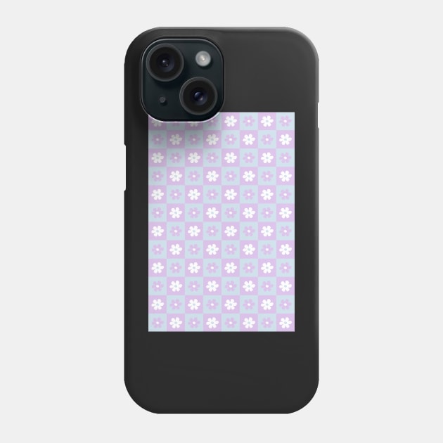 Danish Pastel Aesthetic Checkerboard Flower Design Phone Case in Baby Blue and Lilac Phone Case by shopY2K