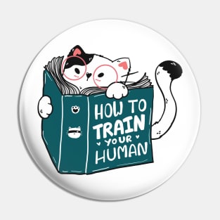 Cute cat read book how to train your human Pin