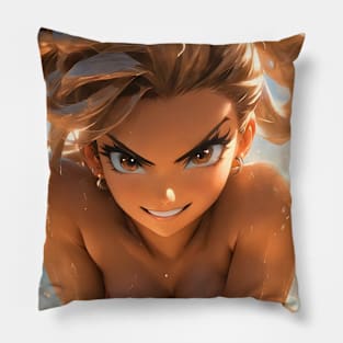 Devious smile anime beach girl wall art poster Pillow